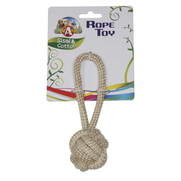 Іграшка для собак CROCI ECO канат грейфер м'яч з ручкою, котон + сезаль, 5х17 см