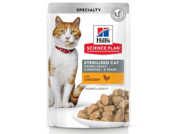 Хілс Hill's SP Feline Young Adult Sterilised Chicken Pouches вологий корм для стерилізованих кішок, 85 гр пауч (603992)