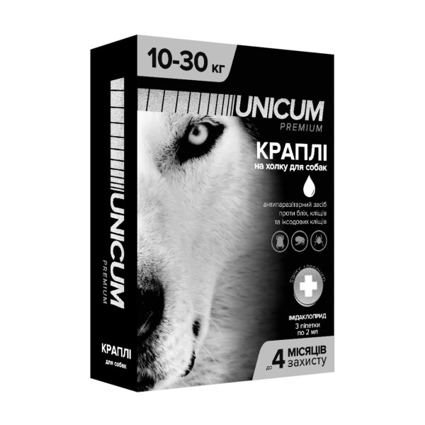 Краплі від бліх та кліщів на холку для собак Unicum premium 10-30 кг (імідаклоприд)/10