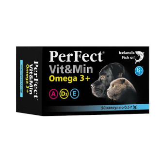 Perfect Vit&Min Omega 3+ вітаміни для собак і котів з риб'ячим жиром, 50 капсул по 1 гр