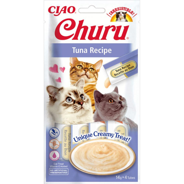 Ласощі INABA "Churu" для котів, вершковий мус в стіках, з тунцем 4*14 гр