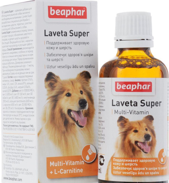Лавета Супер Бефар Beaphar Laveta Super рідка мультивітаміна харчова добавка для хутра собак, 50 мл