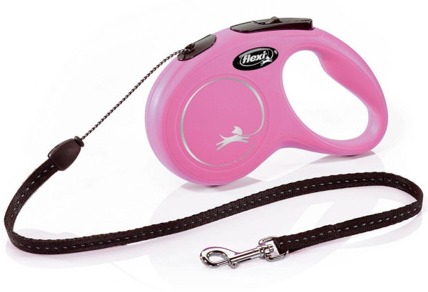 Повідець рулетка Flexi New Classic M, для собак вагою до 20 кг, трос 8 метрів, колір рожевий