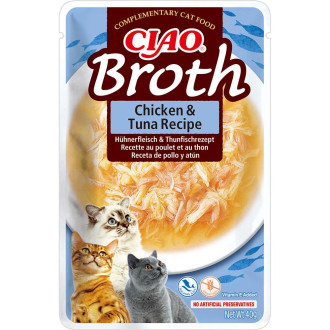Пауч INABA "CIAO Broth" для котів, з тушкованою куркою та тунцем в бульйоні 40 гр