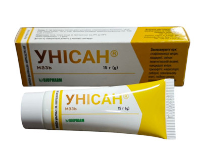 Унiсан мазь антисептична протигрибкова, 15 гр
