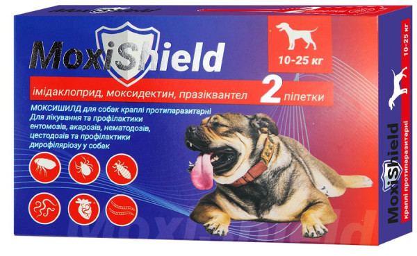 Краплі Моксишилд MoxiShield від бліх, кліщів і глистів для собак вагою від 10 до 25 кг, 2 піпетки (M-818)