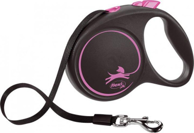 Повідець рулетка Flexi Black Design L, для собак вагою до 50 кг, стрічка 5 метрів, колір рожевий