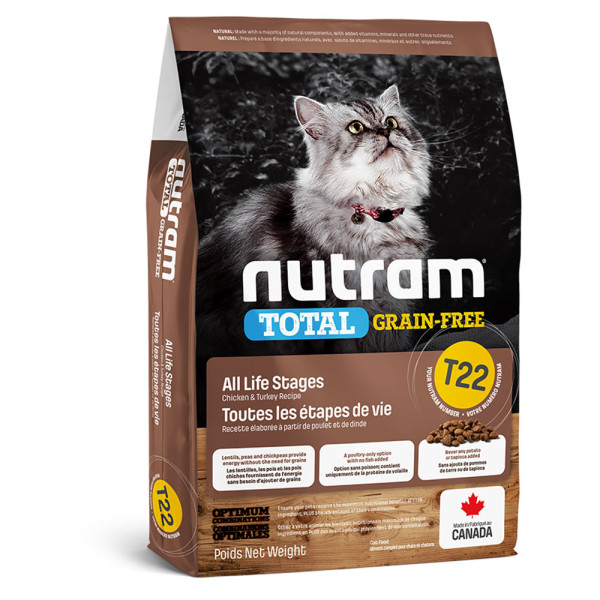 Нутрам Nutram T22 Total GF All Life Stages Сhicken &amp; Turkey сухий корм з куркою та індичкою для котів, 20 кг (T22_(20kg)
