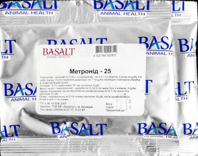 Метронід - 25, антибіотик для орального застосування ВРХ, свиням, домашній птиці, 500 гр