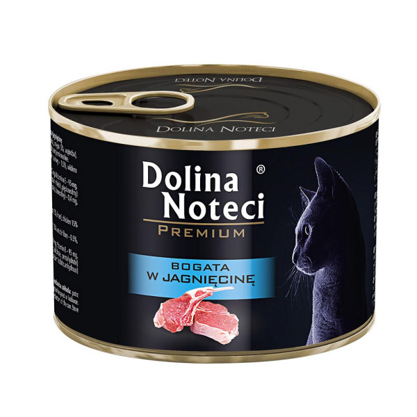 Корм конс.Dolina Noteci Premium  для котів, м'ясні шматочки в соусі з ягнятиною,185 гр