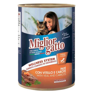 Морандо Morando Migliorgatto Wellness System Pate Veal & Carrots паштет з телятиною та морквою для кішок, 6 консервів по 400 гр