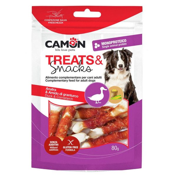 Ласощі для собак CAMON м'ясні кісточки з кукурудзяного крохмалю з качкою, 80 гр, 8 см