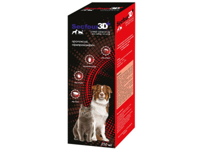 Спрей Секфор 3Д Secfour 3D від бліх і кліщів для собак і котів, 250 мл (S-784)