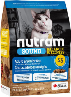 Нутрам Nutram S5 Sound BW Adult & Senior Cat сухий корм для дорослих і літніх котів із проблемами сечовипускання, 1,13 кг (S5_(1,13kg)