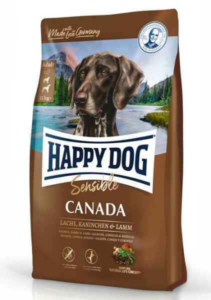 Happy Dog Sensible Canada сухий беззерновий корм з лососем, кроликом, ягням для активних собак, 11 кг (60573)