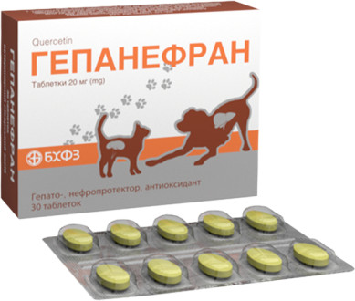 Гепанефран 20 мг гепато-, нефропротектор, антиоксидант для собак та кішок, 30 таблеток, БХФЗ
