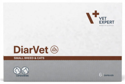 DiarVet VetExpert (бентоніт, інулін, пектин, таніни) проти діареї у котів і собак дрібних порід, 6 капсул