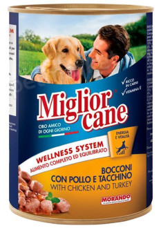 Морандо Morando MigliorCane Wellness System Chicken шматочки курки з індичкою в соусі, вологий корм для собак, 6 консервів по 405 гр