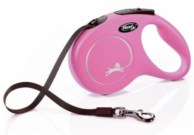 Повідець рулетка Flexi New Classic M, для собак вагою до 25 кг, стрічка 5 метрів, колір рожевий