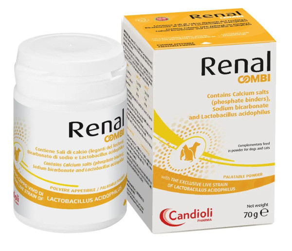 Ренал Комбі Candioli Renal Combi порошок для підтримки функції нирок у кішок та собак при ХХН, фосфатемії та азотемії, 70 гр