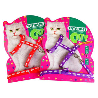 Набір для котів Caty, шлея +повідець ,( червоний/фіолет)1х25см