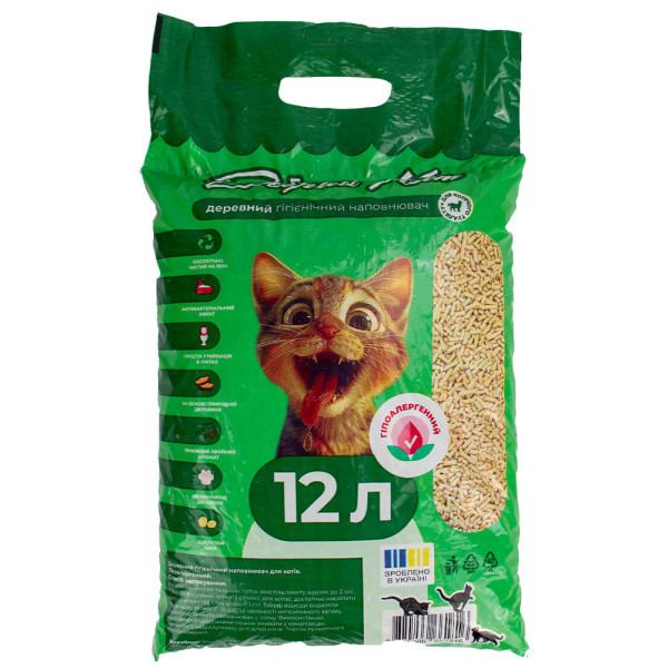Добрий Кіт деревний гігієнічний наповнювач для котячих туалетів, 12 л (3 кг)