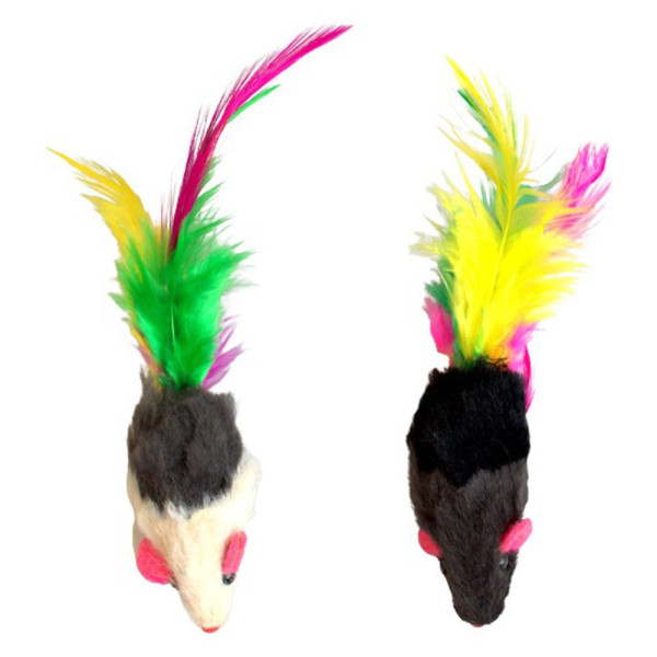 Іграшка для котів TETRAPET, плюшева мишка з кольоровим пір'ям, 5 см