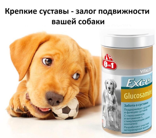 Витамины 8в1 110 Excel glucosamine, глюкозамин с витамином с для укрепления суставов собак, 110 таблеток
