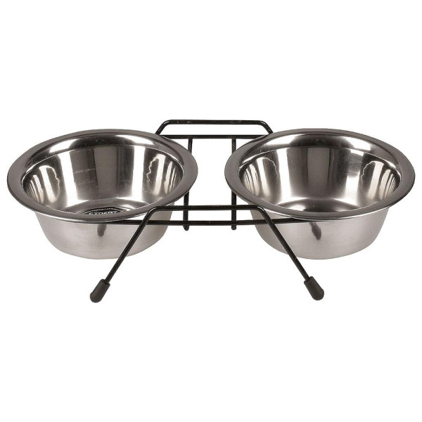 Миска подвійна TETRAPET з нержавіючої сталі на підставці, 2 x 0,35л, 12см