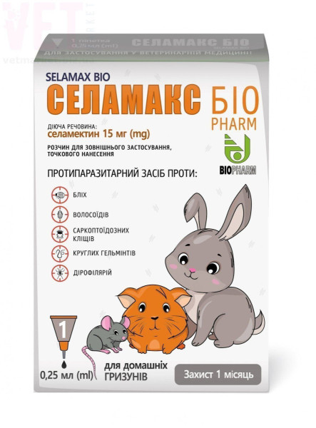 Селамакс Біо Selamax Bio краплі від глистів, бліх, кліщів для домашніх гризунів, 1 піпетка