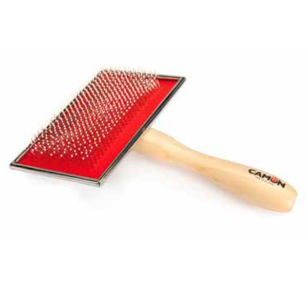 Пуходерка CAMON зі штифтами з нержавіючої сталі з пластиковим покриттям, з дерев'яною ручкою, 12,5x8 см, XL