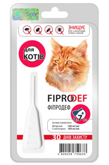 Фіпродеф Fiprodef краплі від бліх кліщів власоїдів вошей для кішок і котів, 1 піпетка х 0,7 мл
