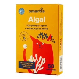 Смартіс Smartis Algal вітаміни зі спіруліною для підтримки загального стану здоров'я котів, 50 таблеток (981028)