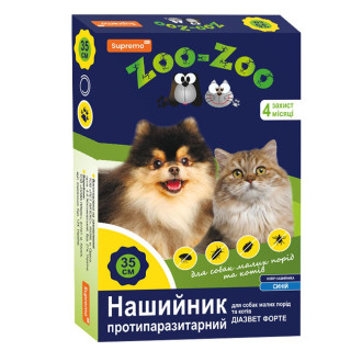 Нашийник SUPREMO ZOO-ZOO для котів та собак дрібних порід, (Діазинон, Пірипроксифен) 35 см , Синій, захист від параз. 4 міс.