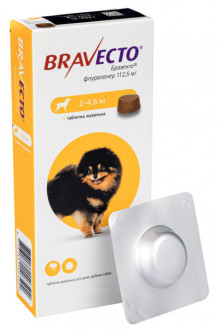 Бравекто 2 - 4,5 кг Bravecto таблетки від бліх і кліщів для собак, 1 таблетка
