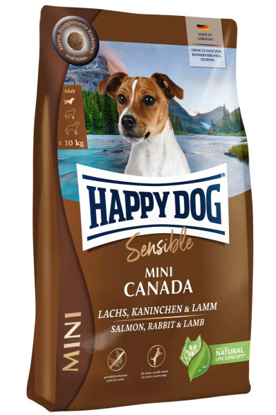 Happy Dog Sensible Mini Canada беззерновий сухий корм з лососем, кроликом, ягням для собак малих порід, 4 кг (61239)