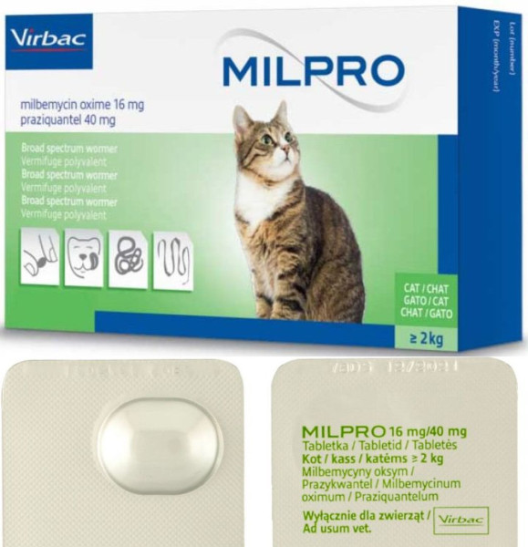 Мілпро Virbac Milpro таблетки від глистів для кішок вагою понад 2 кг, 1 таблетка