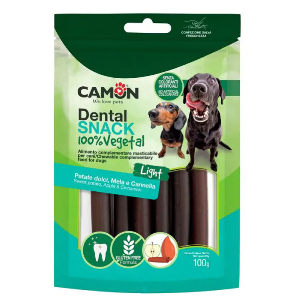 Ласощі для собак CAMON Dental Snak, Каннолі з солодкої картоплі зі смаком яблука та кориці, 100 гр, 12 см