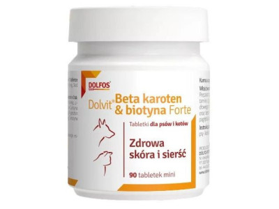Долвіт Бета Каротин Біотин Форте Міні Dolfos Dolvit Beta Karoten & Biotyna Forte Mini вітаміни для шкіри та вовни дрібних собак, 90 міні таблеток