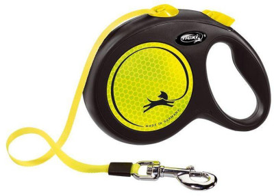 Повідець рулетка Flexi New Neon M, для собак вагою до 20 кг, стрічка 5 метрів, колір жовтий