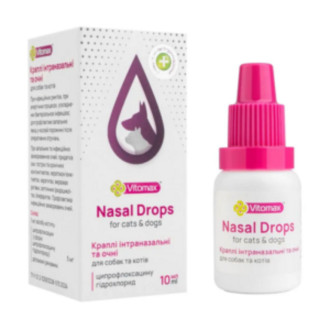 Краплі інтраназальні та очні Nasal Drops Vitomax для котів і собак, 10 мл