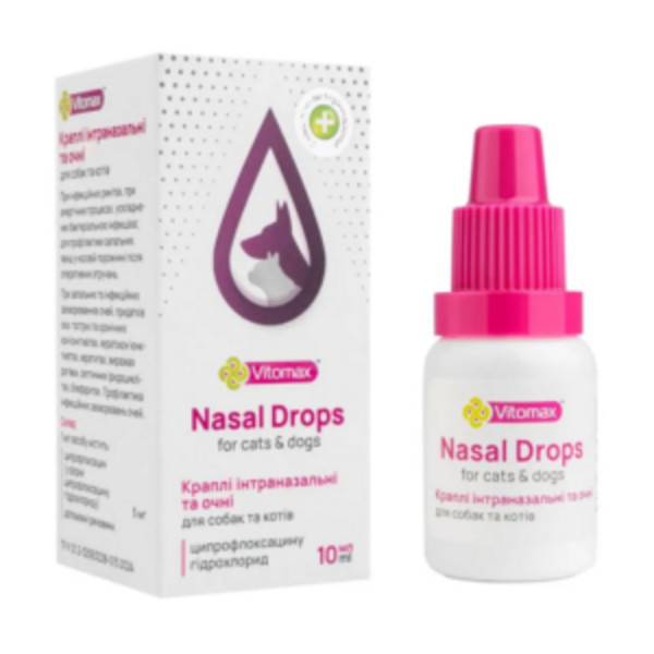 Краплі інтраназальні та очні Nasal Drops Vitomax для котів і собак, 10 мл