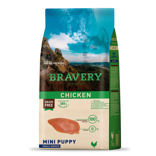 Бравері Bravery Chicken Mini Puppy беззерновий сухий корм з куркою для цуценят дрібних порід, 600 гр (8309)