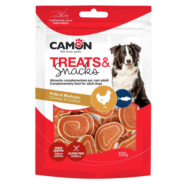 Ласощі для собак CAMON м'ясні суші роли з куркою та тріскою, 100 гр, 4,5 см