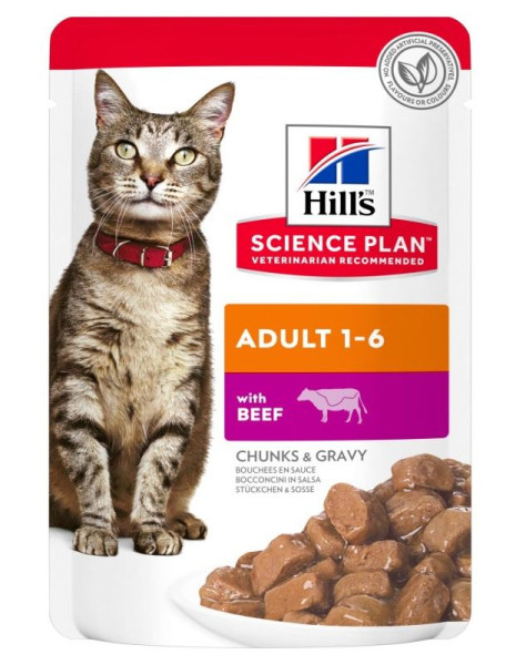 Хілс Hill's SP Feline Adult Beef Pouches вологий корм з яловичиною для кішок від 1 до 6 років, 85 гр, пауч (603999)