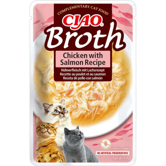Пауч INABA "CIAO Broth" для котів, з тушкованою куркою та лососем в бульйоні 40 гр