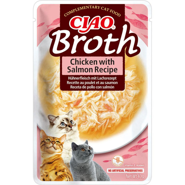 Пауч INABA "CIAO Broth" для котів, з тушкованою куркою та лососем в бульйоні 40 гр