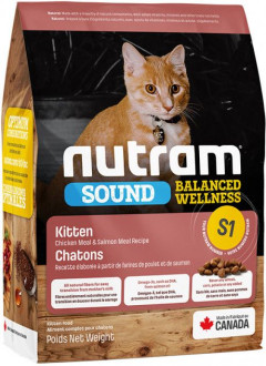 Нутрам Nutram S1 Sound Balanced Wellness Kitten сухий корм холістик з куркою і лососем для кошенят, 5,4 кг (S1_5.4kg)