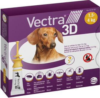 Вектра 3D для собак 1.5 - 4 кг Vectra 3D краплі від бліх, кліщів, комарів, 3 піпетки