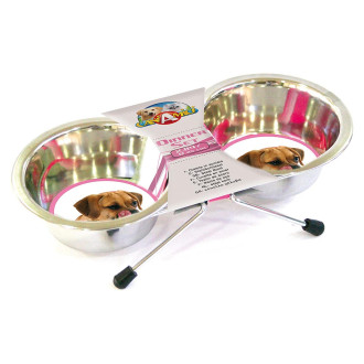 Дві миски Croci Dinner Set об'єм 1,9 л, діаметр 20 см з нержавіючої сталі з підставкою для великих собак (C6059195)